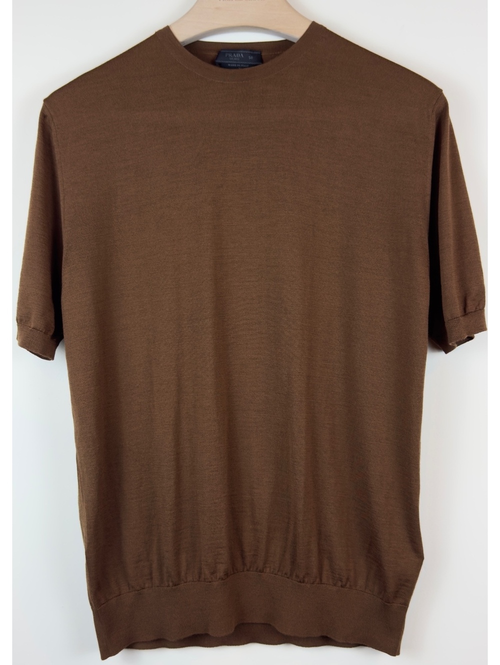Prada Milano Men’s Virgin Wool Knit T-Shirt Brown Size 50 Made in Italy